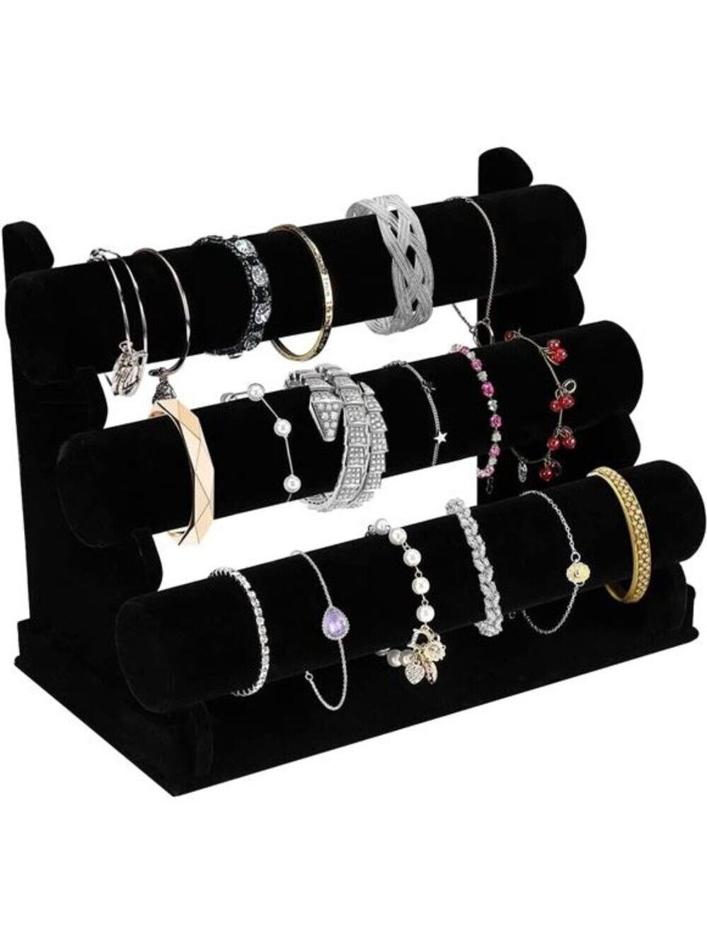 Velvet Bracelet Holder Jewelry Display Stand T Bar Organizer Necklace Ring Watch